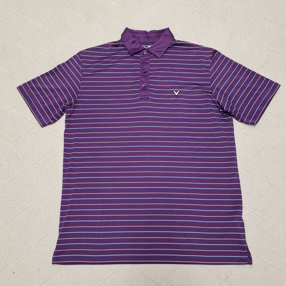 Callaway Golf Polo Shirt Performance Men's MEDIUM Opti-Dri Purple Striped